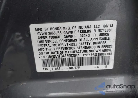 2014 Acura Ilx 2.0L z USA, uszkodzony, nr VIN 19VDE1F34EE002044